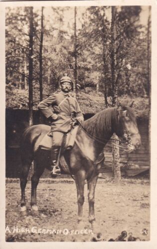 Original WWI RPPC Real Photo Postcard GERMAN NCO ARTILLERY HELMET on HORSE 891 - Picture 1 of 2