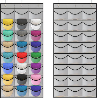 Hat Rack Features 24 Clear Deep Pockets Ideal For Organizing Baseball Caps Gray