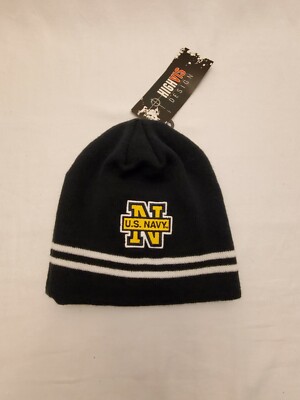 Highvis design US Navy black cap with two white stripes
