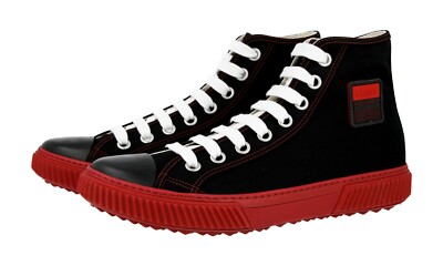 PRADA Canvas Stratus High-Top Sneaker - 4T3218 - Schwarz Rot - NEU