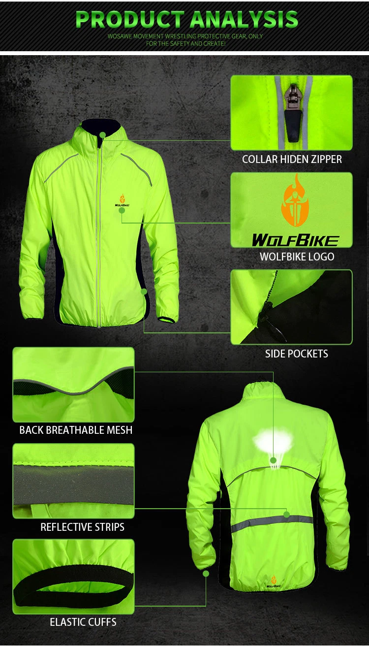 WOSAWE Cycling Windproof Waterproof Jacket Bike Racing Reflective Wind Jersey