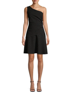 studded one shoulder dress $300 NEW bebe top Dress black silver gold sequin stud one shoulder S small