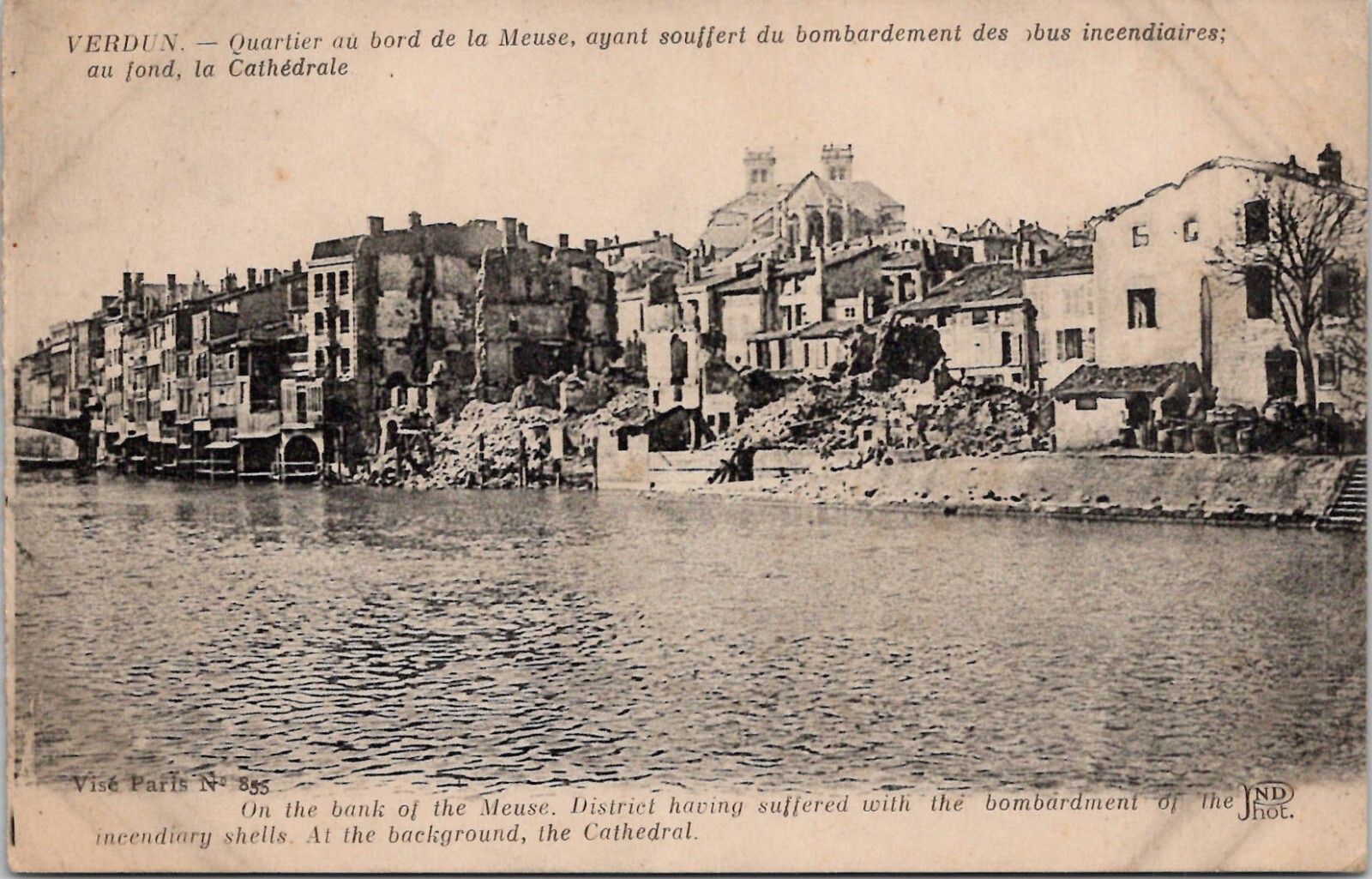 WW1 Incendiary Bombing Along the Banks of the Meuse River - Vintage Postcard