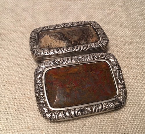 Antique 18th Century Sterling Silver Double Side Moss Agate Ornate Snuff Box - Picture 2 of 11