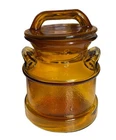 Vintage LE Smith Apothecary Jar Amber Glass Milk Canister W/Lid