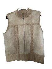 Vtg 1990s Designers Studio Originals Tan Suede Patchwork Knit Back Vest XL