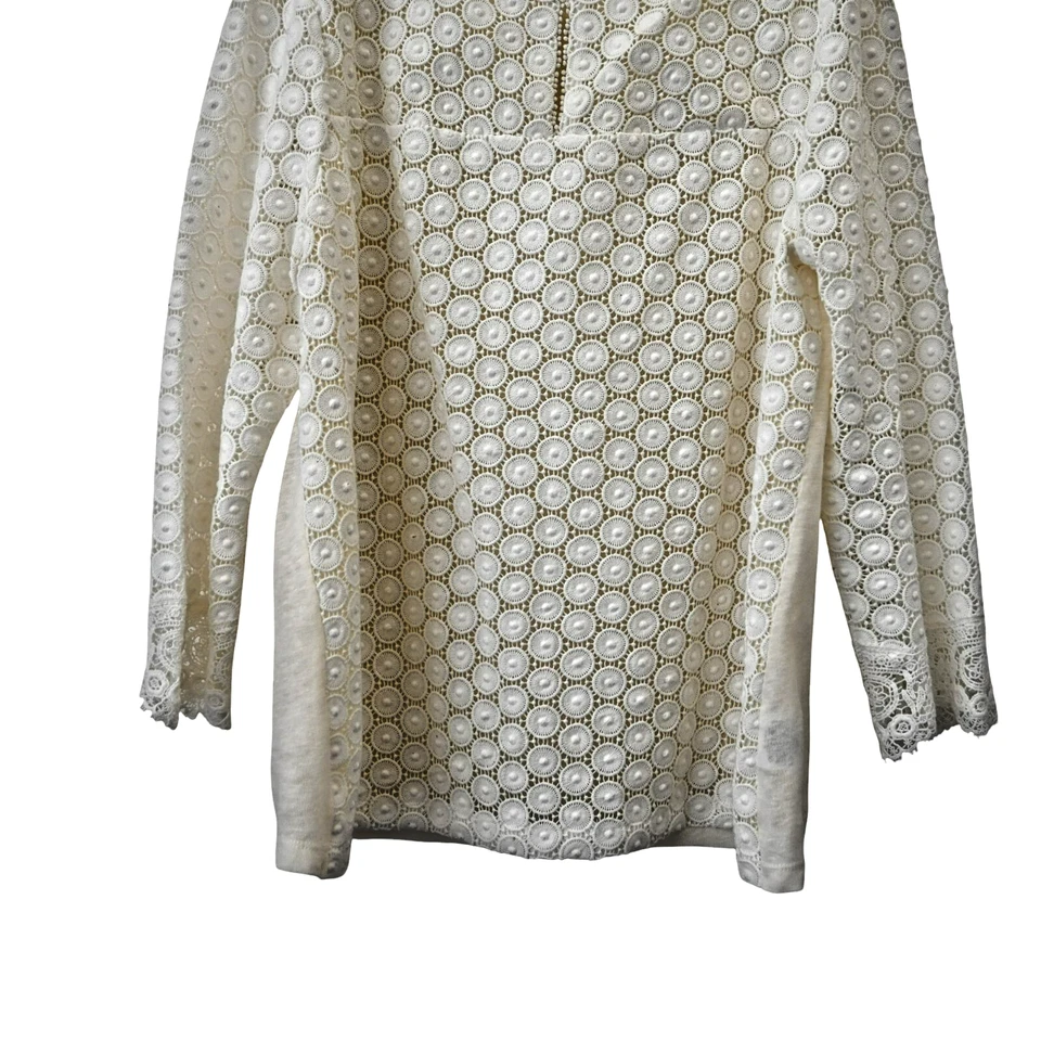 Tory Burch Elie Embroidered Eyelet Top XL Cream Crochet Cotton Linen 3/4 Sleeve - Image 4 of 4