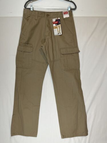 NWT Wrangler Cotton Pants Men's Tan Cargo Pockets Relaxed Fit Straight Leg 32X32