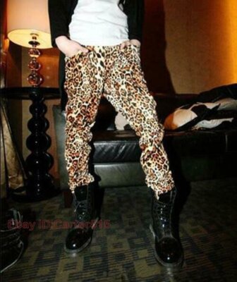 Mens Leopard Print Nightclub Fashion Pencil Pants Cool Skinny Long - Main Image