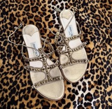 Jimmy Choo Mesh Gold Metal Gladiator Sandals Size 37.5