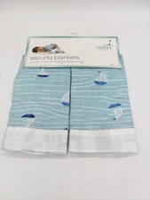 Aden & + Anais Adent Blue Making Waves Muslin Baby Security Blanket x2