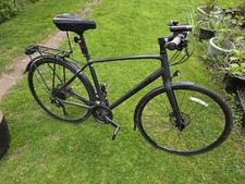Black 700C Hybrid Bike L Flat Bar Mechanical Disc Brakes Rear Rack Lights