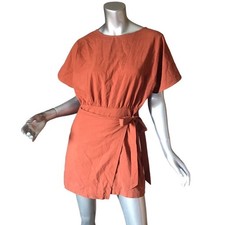 SHEIN Women’s Small High Neck Cut Out Open Back Mini Faux Wrap Dress Linen Blend