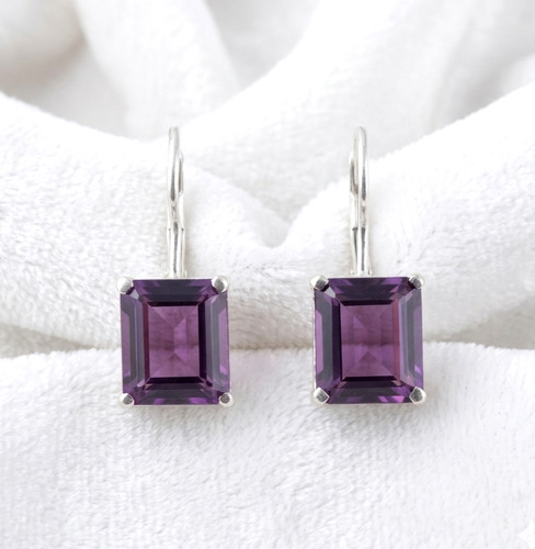 African Amethyst Gemstone 925 Sterling Silver Handmade Jewelry Earrings 1.60"
