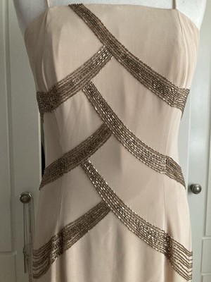 sachin and babi light blue dress Vintage John Charles Beaded Beige Evening Dress UK8-10 Prom Cruise Wedding  Guest