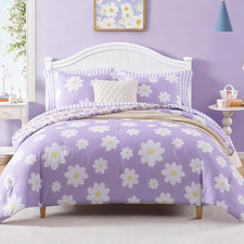 Purple Daisy Queen Comforter Set for Girls - 7 Piece All Season Bedding