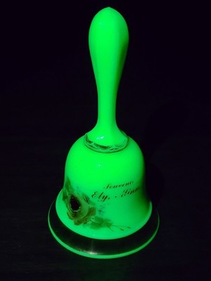 Vintage Custard Glass Uranium Bell Souvenir of Ely, MINNESOTA 6''