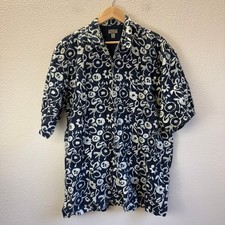 Bugle Boy Button Down Mens XL Blue Excellent Abstract Floral Ramie Cotton Shirt