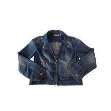 Denim Moto Jean Jacket Cropped Stretch XL Blue Wash Edgy Chicos Medium