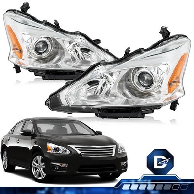 For 2013 2014 2015 Nissan Altima Sedan Halogen Chrome Headlights Headlamps Pair
