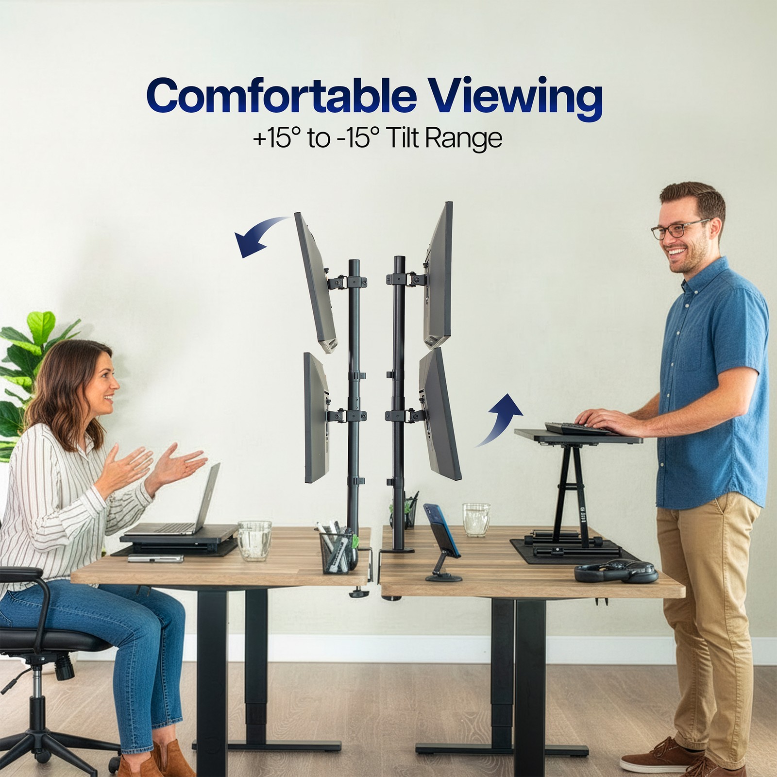 Black Dual LCD Monitor Desk Mount Stand, Stacked Vertical 2 Screens up to 34"