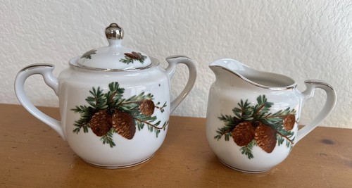 Vintage Meiyo Nippon Fine China Pinecone Cream And Sugar Bowl Set