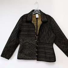 N.T. Norm Thompson Petite M blazer jacket womens black gold Art to wear artsy