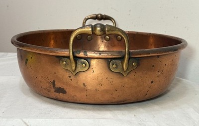 Large high quality antique copper solid brass dual handle cooking pan bowl