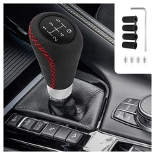 Car Gear Shift Knob with 4 Adaptive Parts,Leather 5 Speed Shift Knobs for Rep...