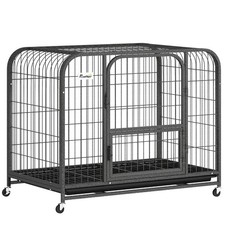 PawHut Heavy Duty Dog Crate, Large Dog Cage with Wheels and Tray