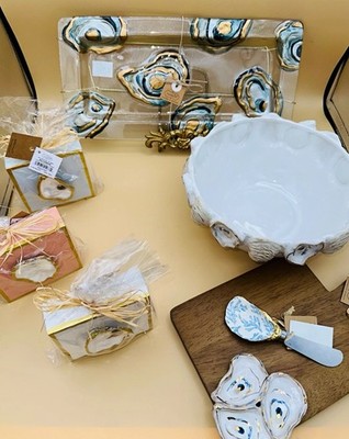 Mud Pie Oyster Coastal Entertaining Serveware & Decor Lot - 7 Piece Set NWT