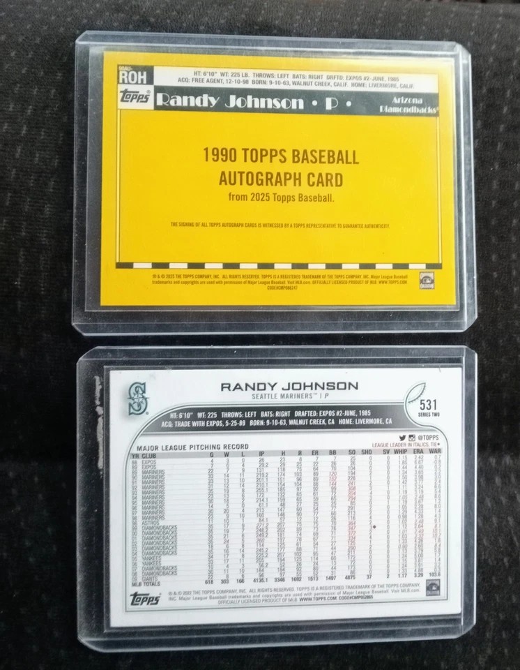 2025 Topps Randy Johnson Auto + 2022 Topps Randy Johnson SP Image Variation - Image 2 of 4
