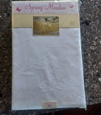 Spring Meadow Damask Tablecloth 90" Round Champagne, Seats 6-8 NEW, Sealed.
