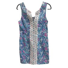 Lilly Pulitzer Women's Sleeveless V-Neck Shift Dress Pink/Blue Print, Size 10