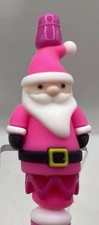 Beaded Pen,Christmas,Santa In Bright Pink Hat And Coat On Pink Beads And White B