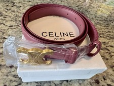 New CELINE Taurillon Women's Belt with Gold Buckle -Deep Burgundy-Size:110
