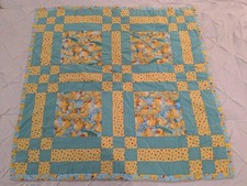 Vintage Handmade Baby Child Quilt Baby Ducks  Poka Dots 32.5 X 33.5