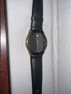 Movado Museum 18k Gold Tone Black Leather Ladies Watch 88-64-860n