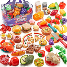 Pretend Play Food for Kids Kitchen - 78Pc Cutting Toy with Storage Bag