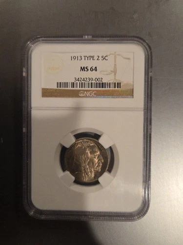 1913 Type 2 Buffalo 5 Cent Nickle NGC Ms64
