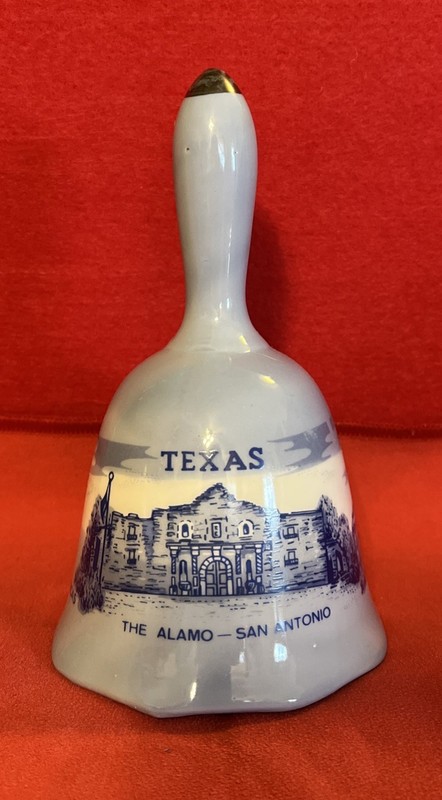 Festive Enterprises Texas ‘ The Alamo ‘ Blue Ceramic Hand Held Bell.