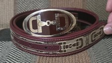 RARE Gucci Canvas Leather Belt Burgundy 34-36 Horsebit Unworn AUTHENTICATED