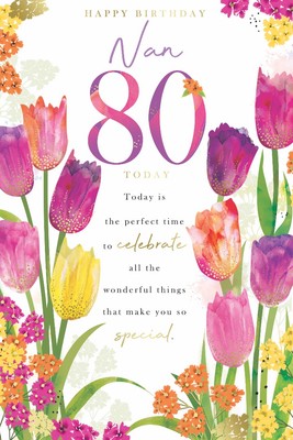 Nan 80 Today Meilenstein 80. Geburtstag Karte, Goldfolie Finish Floral Tulpe Design