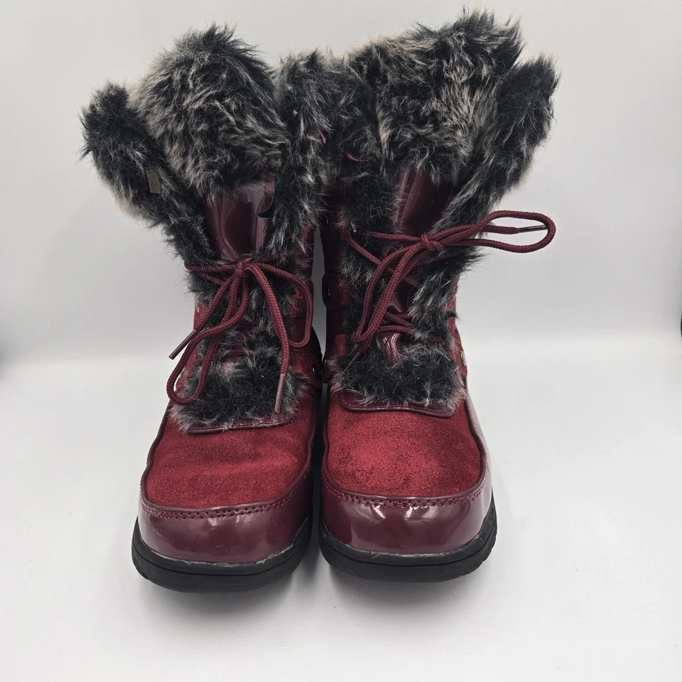 Botas de nieve de invierno con cordones de gamuza de cuero vino borgoña Sporto Minor para mujer 8 M Foto 3 de 4
