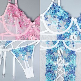 Lingerie Three Piece Set with Garter Straps Sexy Corset Bustier for Women