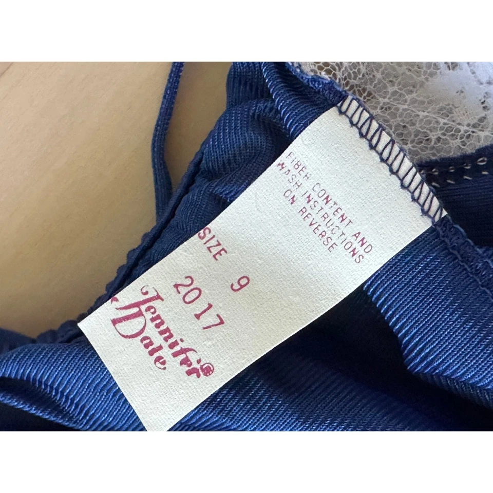 Lencería Vintage Peluche Talla Pequeña/4-6 Azul Marino Blanco Encaje Ribete Sexy Romántico Tanque Foto 3 de 4