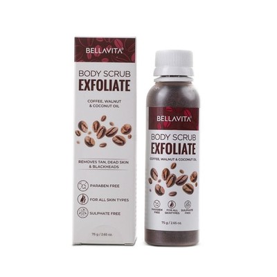 Bella Vita Organic Exfoliate Coffee Scrub 75g Removes Tan, Dead Skin & Blackhead