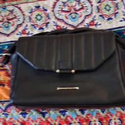 Alexis Bendel Black Rectangle Crossbody Bag Magnetic Silver Hardware Striped