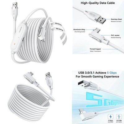USB Link Cable Fast Charging For Quest 3S/3/2/Pro/PICO4/4 Ultra For PC/Steam VR