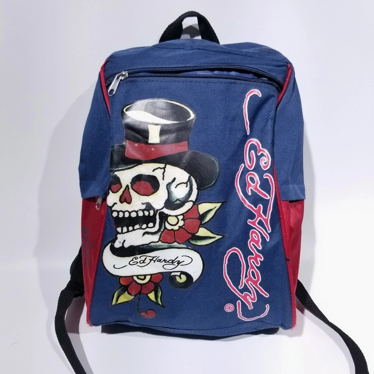 Ed Hardy Navy, Red & White Skull Graphic Backpack - NWT Don Ed Hardy Skull Top Hat Backpack Navy Red Unisex | eBay main image 2